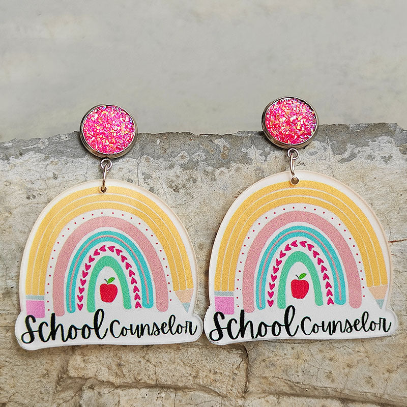 Wholesale Rainbow Apple Leopard Print Glitter Acrylic Earrings